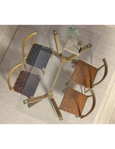 Silla de diseño CALIX, piel marrón y madera...