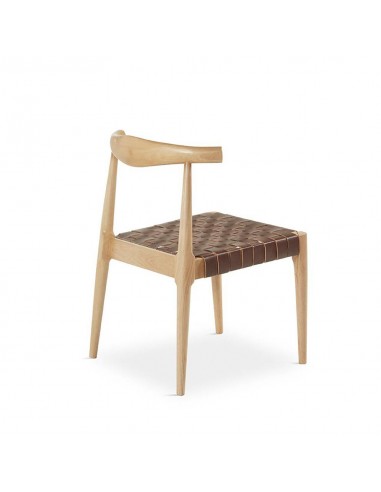 Cadeira design CALIX, couro marrom e madeira...