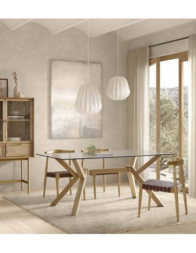 Silla de diseño CALIX, piel marrón y madera...