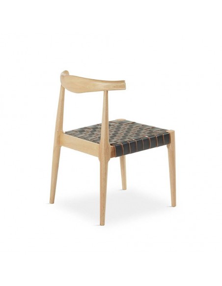 Silla de diseño CALIX de piel negro y madera natural.
