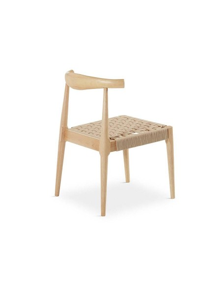 Cadeira de design TIMON em madeira natural e corda bege.
