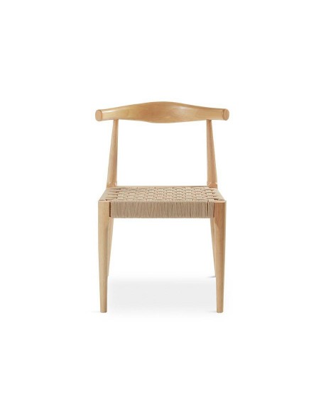 Cadeira de design TIMON em madeira natural e corda bege.