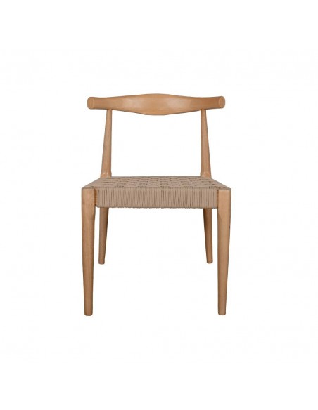 Cadeira de design TIMON em madeira natural e corda bege.
