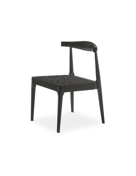 Cadeira design TIMON, madeira e corda com acabamento em preto