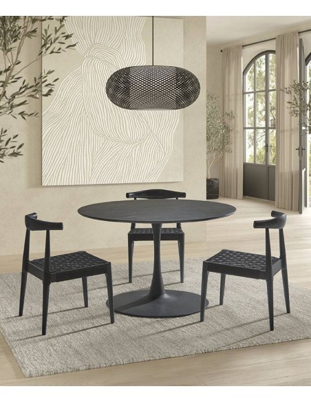 Cadeira design TIMON, madeira e corda com acabamento em preto