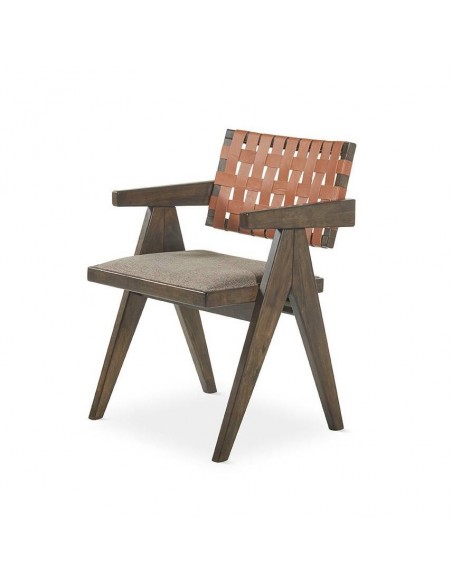 Silla con brazos MELKY, madera natural acabado nogal.