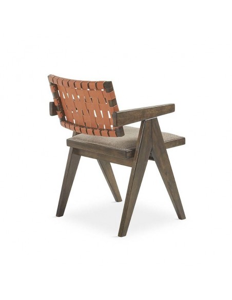 Silla con brazos MELKY, madera natural acabado nogal.