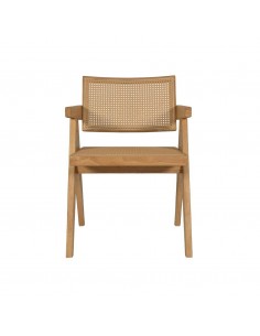 Silla de diseño con brazos KILME de madera y ratan. 2