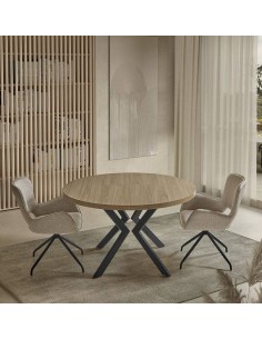 Silla giratoria de diseño SAGU, tejido beige y metal negro. 2