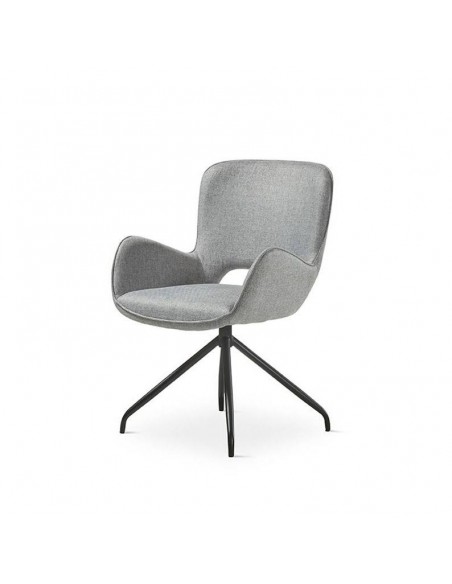 Cadeira giratória design SAGU, tecido cinza e metal preto.