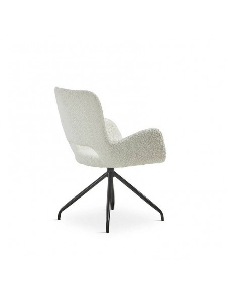 Cadeira giratória design SAGU, tecido chenilla branco e metal preto.