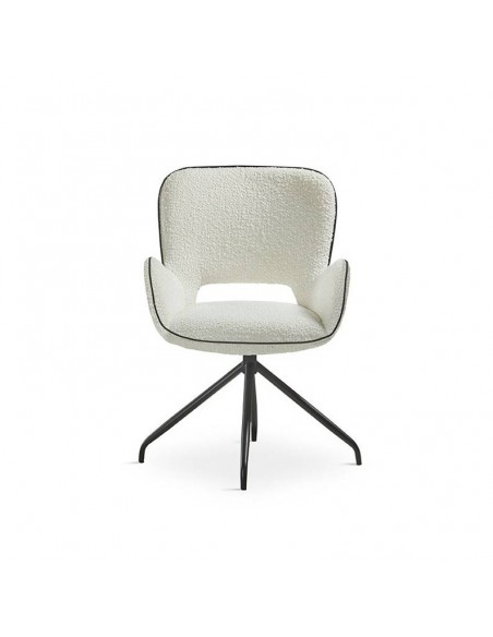 Cadeira giratória design SAGU, tecido chenilla branco e borda preta