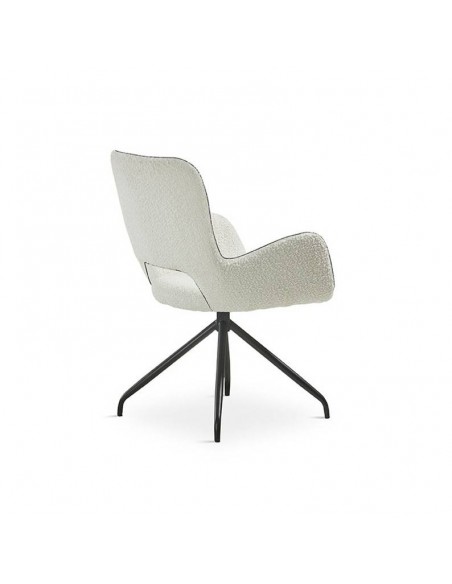 Silla giratoria de diseño SAGU, tejido chenilla blanco y rivete en negro