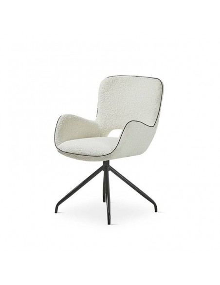 Silla giratoria de diseño SAGU, tejido chenilla blanco y rivete en negro