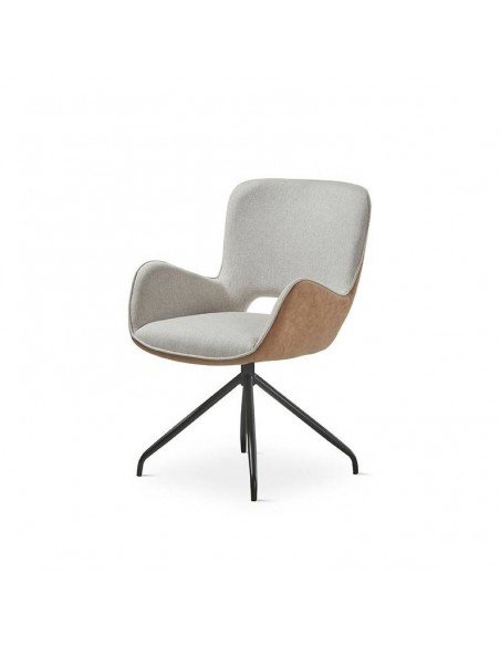 Silla giratoria de diseño SAGU, combinada cuero sintético marrón y tela