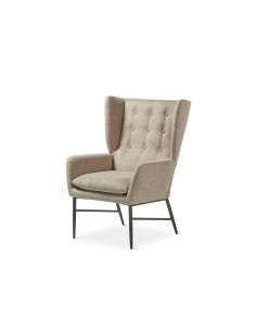 Poltrona de design TEDY, tecido topo e metal preto.