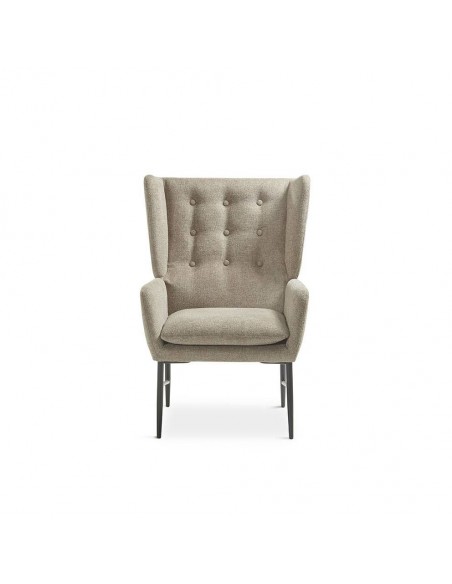 Poltrona de design TEDY, tecido topo e metal preto.