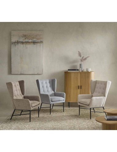 Poltrona de design TEDY, tecido beige e metal...