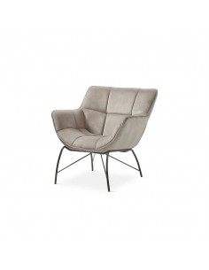Poltrona de design TEYA, tecido topo e metal preto.