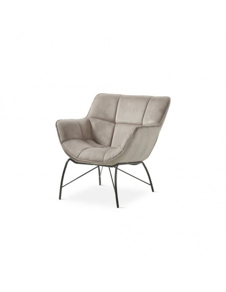Butaca de diseño TEYA, tejido topo y metal negro.