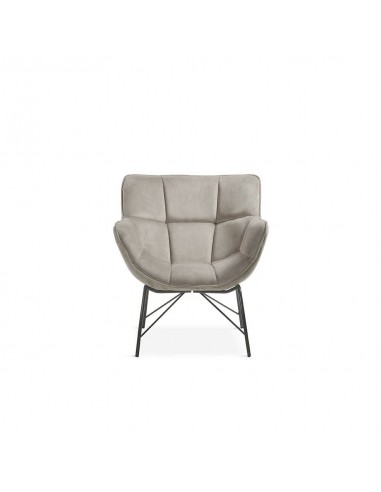 Butaca de diseño TEYA, tejido topo y metal negro.