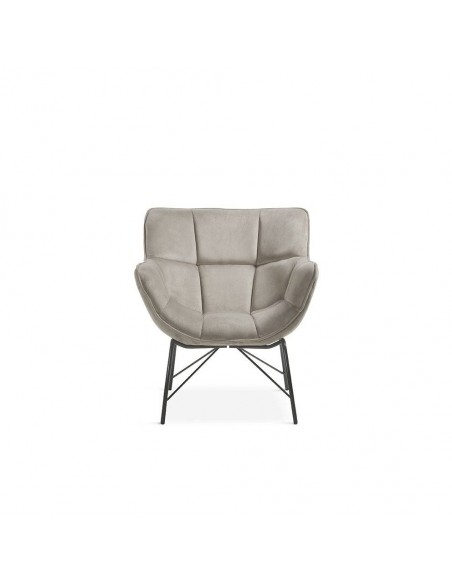 Butaca de diseño TEYA, tejido topo y metal negro.