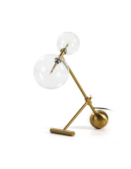 Candeeiro de mesa Seina em metal dourado e vidro.