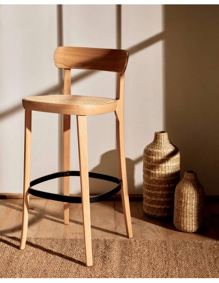 Taburete Romane 75, madera de haya y ratán
