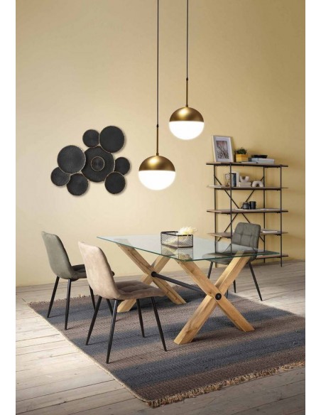 Candeeiro de teto design BALLS, vidro branco, aço inoxidável dourado.