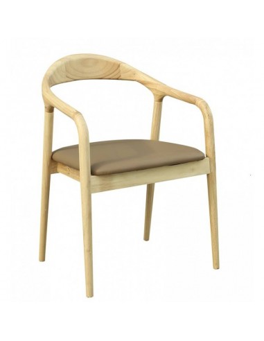 Silla con brazos NINA, madera de haya y similpiel marrón.