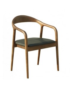 Silla con brazos NINA, madera color nogal y similpiel negro.