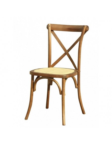 Silla CROSS BISTRO, madera color nogal y asiento de ratán.