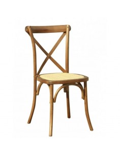 Silla CROSS BISTRO, madera color nogal y asiento de ratán.