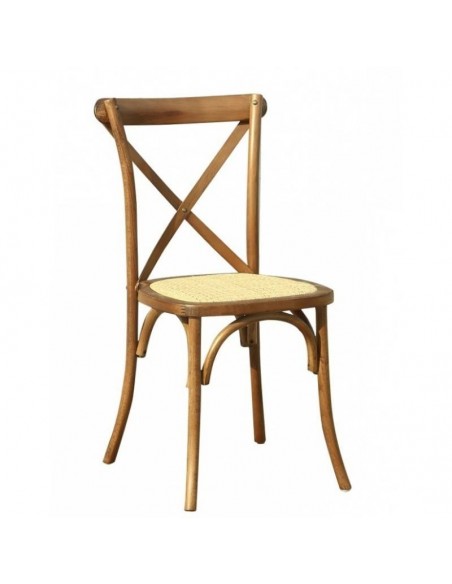 Silla CROSS BISTRO, madera color nogal y asiento de ratán.