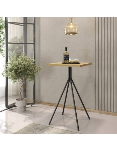 Mesa alta BISTRÓ 60x100, miel con pie de metal acabado negro