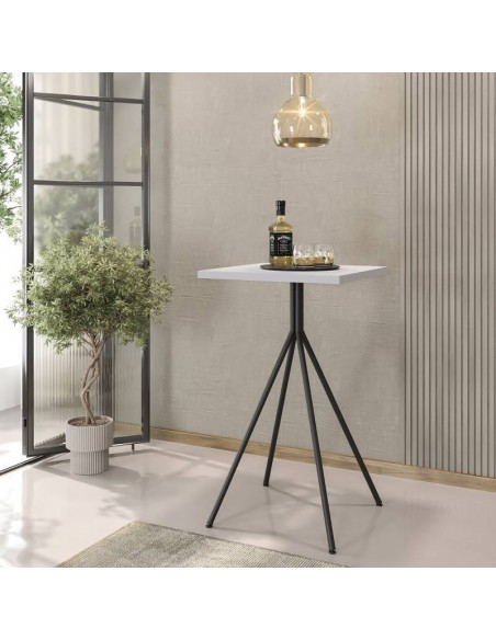 Mesa alta BISTRÓ 60x100, blanco con pie de metal acabado negro