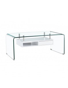 Mesa de centro BURANO 110 x 60, estante blanco y cristal...