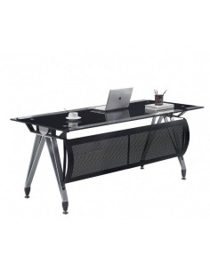 Mesa de oficina BASILEA 160 x 80, vidrio templado negro y...