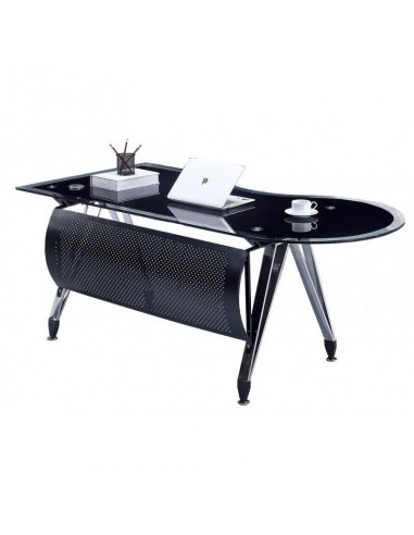 Mesa de oficina MAGNA 180 x 85, forma a izquierda, vidrio negro