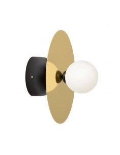 Aplique ROUND, metal dorado y negro, tulipa blanca.