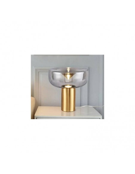 Lámpara de sobremesa HERO 35, metal dorado tulipa de cristal.