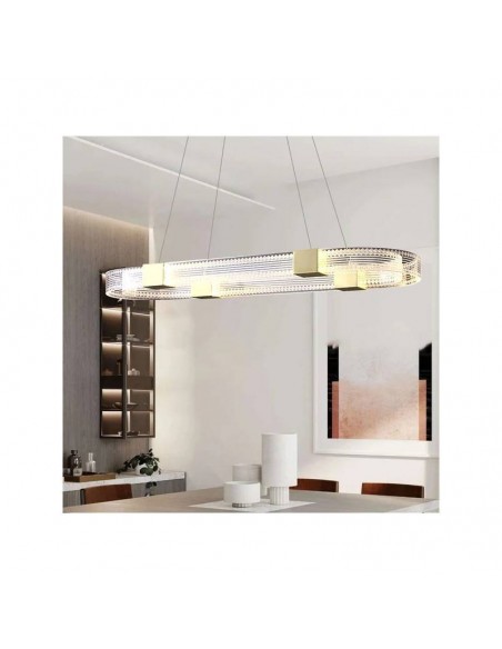 Candeeiro de teto TIZA 85x25, metal dourado, acrílico, LED.