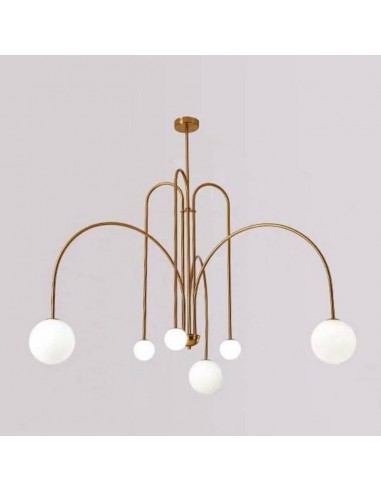 Candeeiro de teto em metal MOET, ouro vintage, esferas brancas.