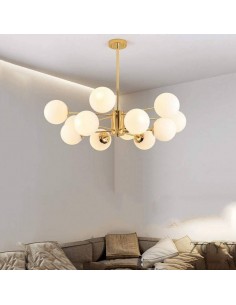 Candeeiro de teto GENE em metal dourado, esferas brancas. 2
