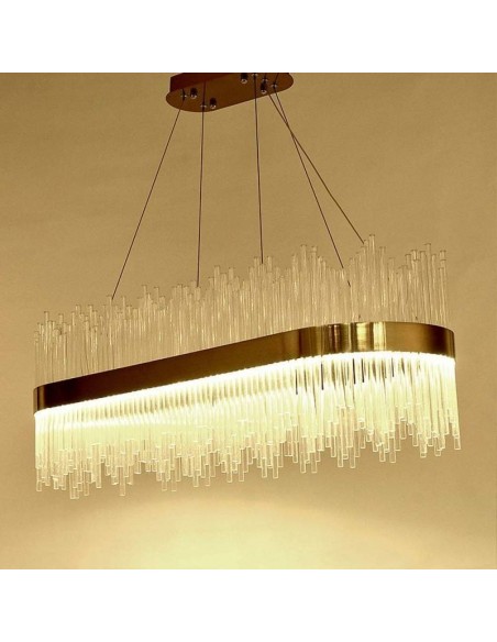 Lámpara de techo MIDAS 80x35, metal dorado, led y cristal.
