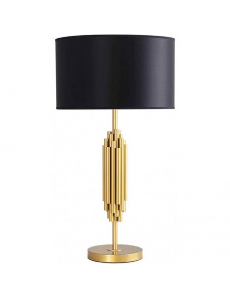 Candeeiro de mesa TUBES 35, metal dourado e abajur preto.