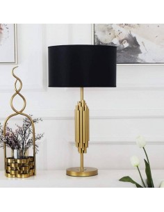 Candeeiro de mesa TUBES 35, metal dourado e abajur preto. 2