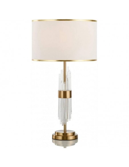 Lámpara de sobremesa PAOLO, metal dorado, cristal y pantalla blanca.
