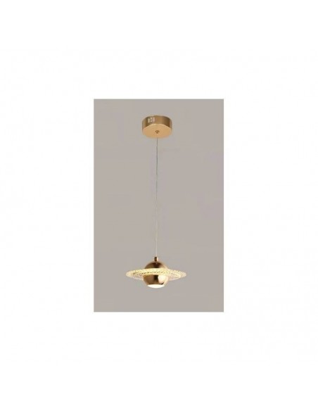 Candeeiro de teto SATURN, metal dourado, acrílico, LED.