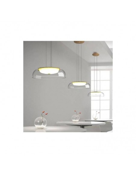 Candeeiro de teto SMIT H80, metal dourado, LED e vidro.